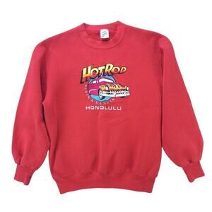 Mens long sleeve vintage jerzees Crewneck Sweatshirt Embroidered Hot Rod Retro